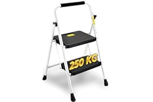 HYTAMA TOOLS HYTAMA Scala Sgabello Pieghevole con Ampio Pedale Antiscivolo, Scala in Acciaio Robusta, Impugnatura Comoda, Leggera, Sgabello Portatile in Acciaio, Certificata EN14183 (BIANCO, 2 Gradini)