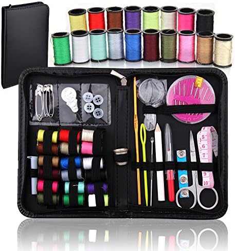 BoRui 58 in 1 Sewing Kit,Portable Needlework Box for Home, Mini Household Sewing Accessories for Home,Travel and Emergency Use ( Black)