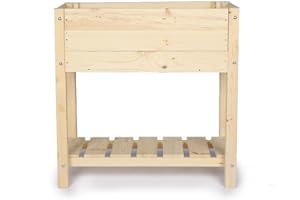 Zestri Hochbeet mit Ablage Natur | Comfort 78x40x78 cm aus Kiefernholz inkl. Pflanzfolie | Garten Terrasse Balkon | rechteckig Blumenkasten Kräuterbeet Frühbeet