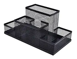 WishHaus 4 Compartment Metal Mesh Pen Stand Big Size, Mobile Holder & Remote Stand for Office Desk, Table Accessories All in One Multipurpose Desk Organizer for Office and Students use
