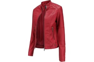 Hiser Giacca Corta da Donna in Pelle PU Giacca Tasche con Cerniera Vintage Cappotti Manica Lunga l'autunno e l'inverno Bike Motocicletta Giacchetto Jacket
