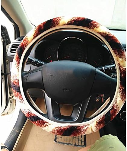 QIAOLEILEI Fashion Car Steering Wheel Cover Car Decorated With High-Quality Short Plush Super-Soft Plastic , black beige