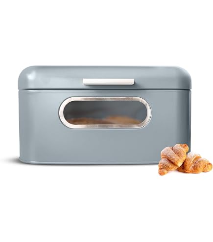 Boîte à Pain En Métal Vintage - Conteneur De Stockage 30.5x18x16 Cm - Bleu - Garde Pain Frais Et Organise Comptoir