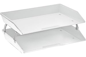 Acrimet Bandeja de 2 Niveles para Cartas/Carga Lateral A4, Organizador de Archivos de Escritorio, Plástico (Color Blanco)