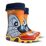 Kids Boys Girls Wellies Rain Boots Warm Fleece-Lined Light Unisex Children Wellington Boots