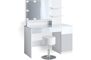 Vicco tavolo da toeletta Elisa, Bianco, 120 cm con illuminazione LED e sgabello