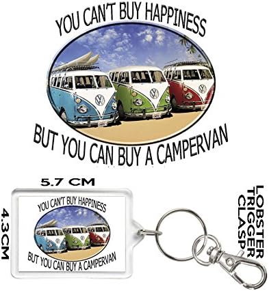 CAMPERVAN KEYRING, You Can't Buy Happiness But You Can Buy A Campervan. Excellent affordable Birthday, Christmas, Mother's Day or other celebration Gift. Can Be Personalised. Matching Ceramic Camper Van Mug and Acrylic Coaster Available