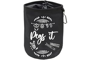 PEGS IT Peg Bag for Washing Line Waterproof and Weatherproof for Securing up to 300 Clothes Pegs for Washing line – Hanging Clothesline Peg Bags - Black (Modern)