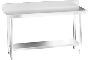 ‎FROADP Froadp 150x50x85cm Edelstahl Arbeitstische für Lebensmittelzubereitung Küche Tisch mit Faden Verstellbare Fuß & Ablagefläche Multifunktionale Gastro Zubereitungstisch Grilltisch mit Aufkantung