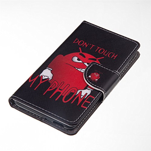 Nancen Huawei G Play Mini / Honor 4C (5 Zoll) Ledertasche / Handyhülle, Bookstyle Flip Case Folio Cover PU Leder Wallet Etui Handy Zubehör Lederhülle Schutzhülle – mit Standfunktion Magnetverschluss Brieftasche und Karten Slot [Rot roboter – Don’t touch my phone] - 2