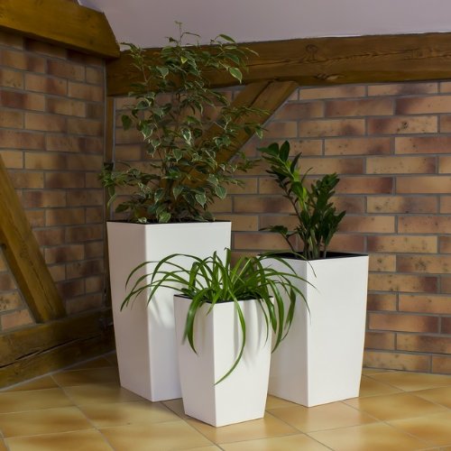 Dekoratives 3er Set Blumenkübel Blumentopf weiß glänzend Pflanzeinsatz Coubi Serie - 2