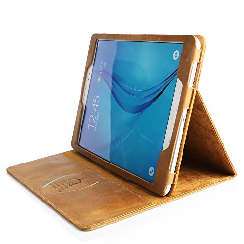Boriyuan Samsung Galaxy Tab E 9.6 Hülle Echt Leder Case ultra slim Cover Schutztasche für Samsung Galaxy Tab E 9,6 Zoll T560 T561 aus echtem Leder mit Standfunktion, Magnetverschluss, im Bookstyle inkl. Eingabestift, Displayschutzfolie (Braun,Echt Leder) - 3