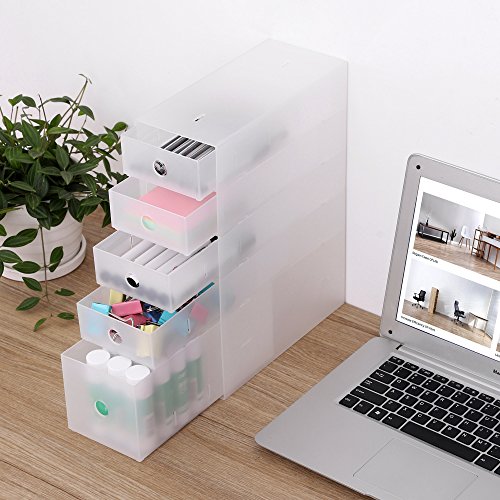 SONGMICS-Organiseur-de-Maquillage-Rangement-des-cosmtiques-translucide-avec-5-tiroirs-poignes-dcoupes-pour-Salle-de-Bain-Chambre-Bureau-JMU22WT-5-tiroirs