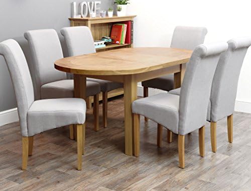 Harts Oak Extending D-End Round Chunky Table &amp; 6 Chairs (Light Grey, Highland)