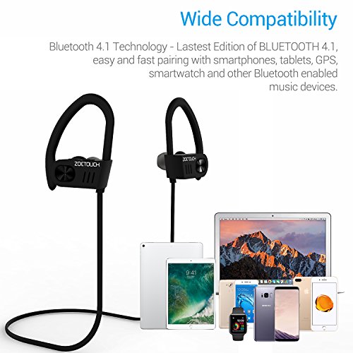 Auriculares inal  mbricos ZOETOUCH Running Auriculares deportivos Auriculares Bluetooth en el o  do con micr  fono Auriculares Bluetooth  llamadas manos libres para iPhone  Samsung  Sony  HUAWEI - Negro