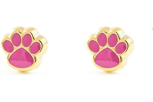 MONDE PETIT Orecchini per bambini zampa rosa - oro giallo 9k (375) - Scatola Regalo - Certificato di garanzia