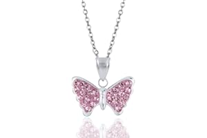 JennyWrenJewels Children’s Jewellery | Girls & Kids Sterling Silver Crystal Butterfly Necklace | 925 Sterling Silver UK Chain | Pendant & Gift Bag