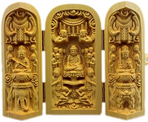 CLHK Boxwood Figurine Three Open box of hand-carved wooden Decorations art collection , 10cm