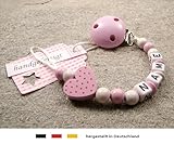 kleinerStorch Baby Schnullerkette mit Wunschnamen – Mädchen Motiv Herz rosa - 3