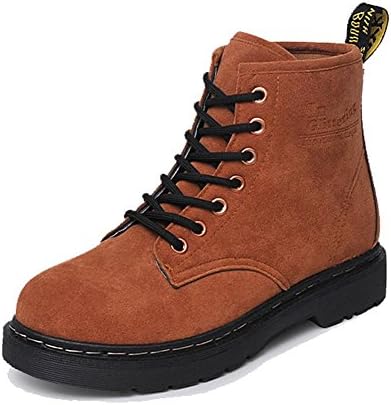 Women Ankle Short Martin Boots Leather Suede Flat Heel Winter Warm Casual Shoelace Cotton Retro Shoes . Brown . 40