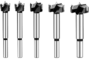 hsawbit 5PCS Forstner Drill Bit 15/20/25/30/35mm Hinge Cutter Carbide Tipped Forstner Bit for Kitchen Cupboard Hinges, Hard Wood Hole Saw Woodworking Drilling Hinge Drill Bit
