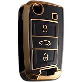 AutoHan Keys Seat Leon Fr Ibiza Arona Tarraco L&uuml;ks Nano Ara&ccedil; Anahtarı Koruma Kılıfı, Siyah ve Altın Renk