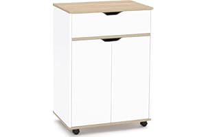 IDMarket - Credenza COSY con cassetto in legno bianco e ripiani in faggio L.60 CM