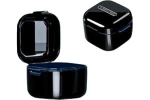 Vyqrx Portable Denture Case with Strainer - Ideal for Denture Box, Retainer Box, Teeth Retainers, False Teeth & Mouthguard Storage, Also Works as Denture Bath（Black）