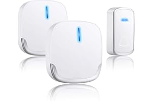 YYQ Campanelli Wireless Impermeabile, Campanello Senza Fili da Esterno e Interno, Raggio d'Azione di 300M, 58 Suonerie 5 Livelli di Volume per Casa, Negozio, Anziani (1 Trasmettitore + 2 Ricevitori)