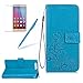 Produktbild Girlyard Lederhülle für Huawei P10 Plus Blau, Wallet Flip Case Prägung Klee Blumen Muster Design Schutzhülle mit Lanyard Strap Handyhülle Standfunktion Karteneinschub und Magnetverschluß Etui für Huawei P10 Plus