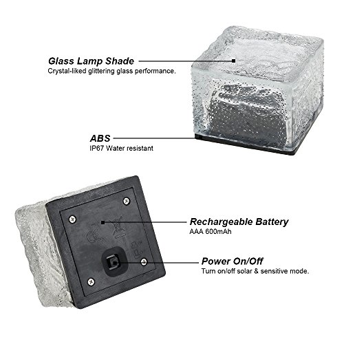 Tomshine Led Solarleuchte,Led Bodeneinbauleuchte,Solar Glas Pflastersteine mit Lichtsensor,IP 67 Wasserdicht für Garten-Hof Pathway Außendekoration Warmweiß/Weiß/Farbwechselnd(4 Stück) - 3