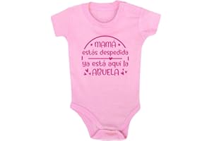 Clickink Body bebé Mamá, estás despedida. Ya está aquí la abuela. Regalo bebé. Regalos para bebés. Regalo abuela. Regalo divertido. Regalo original. Body bebé algodón. Manga corta.