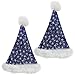 Produktbild com-four® 2x Weihnachtsmütze in Blau mit Pelzrand, Bommel und silberfarbener Glitterverzierung (02 Stück - Blau mit Sternen)