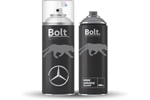 BOLT SPRAY PREMIUM PAINT Pack Spray Pintura Bicapa Para Mercedes Metalizado + Barniz 1K 400Ml (744/9744 BRILLANTSILBER EFFECT)