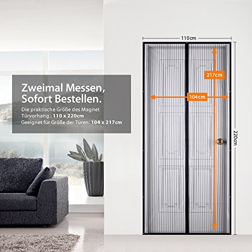 Magnetischer Türvorhang,TopElek Fliegengitter Magnetvorhang Magnet Insektenschutz Türvorhang 110×220cm und 100×210cm Ohne Türrahmen. - 2