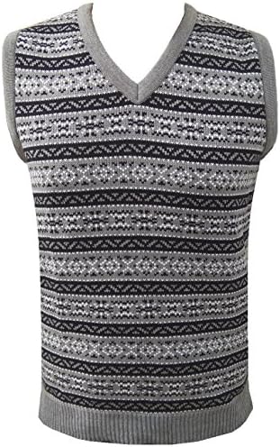 London Knitwear Gallery Aztec Retro Vintage Knitwear Tanktop Sleeveless Golf Sweater Grey XL