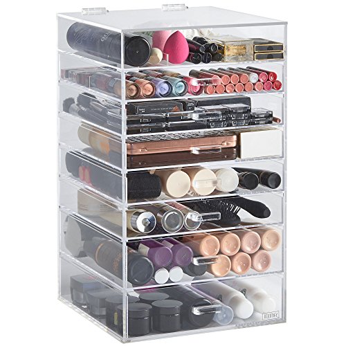 Beautify Extra Large 8 Tier Clear Acrylic Makeup Cosmetic Cube Organiser with 7 Drawers & 2 Removable Dividers