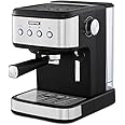GEEPAS Espresso & Cappuccino Coffee Machine with Milk Frother, 20 Bar Pressure | 1.5L Water Tank Capacity, Stainless Steel Housing | 1100W, Silver, Ideal for Barista Quality Beverages