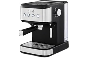 GEEPAS Espresso & Cappuccino Coffee Machine with Milk Frother, 20 Bar Pressure | 1.5L Water Tank Capacity, Stainless Steel Housing | 1100W, Silver, Ideal for Barista Quality Beverages
