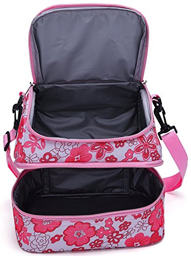 MIER Isoliertasche Lunchtasche Kühltsche Thermotasche Tragetasche für Mädchen und Frauen, pinke Blume - 4