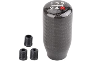muge racing Carbon Fiber Gear Shift Knob 5 Speed Shifter Knob Universal for Most Cars with 3 Adapters(8mm/10mm/12mm)