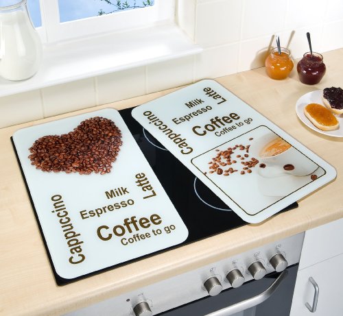 Wenko 2521435500 Herdabdeckplatte Universal Kaffeegenuss – 2er Set, für alle Herdarten, Gehärtetes Glas, 30 x 1.8-4.5 x 52 cm, Mehrfarbig - 4