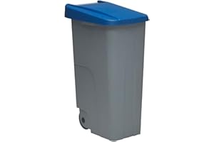 Contenedor de Residuos Reciclo 110L Azul con Tapa Cerrada y Ruedas Grandes – Plástico Resistente, Encajable y Ergonómico, Ideal para Papel y Cartón | Denox