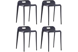 vidaXL 4X Taburetes Apilables Plástico Mobiliario Decoración Hogar Casa Terraza Patio Jardín Diseño Sencillo Elegante Estables Duraderas Útiles Negros