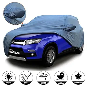 AllExtreme BZ7006 Car Body Cover Compatible with Maruti Suzuki Brezza, Toyota Urban Cruiser Custom Fit Dust UV Heat Resistant for Indoor Outdoor Protection (Blue with Mirror)