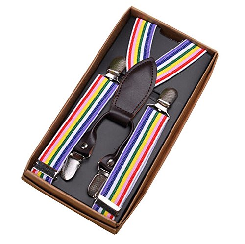 Kids Elastic Braces Clip 4 Clips-on Adjustable Suspenders [Pinstripe, Rainbow]