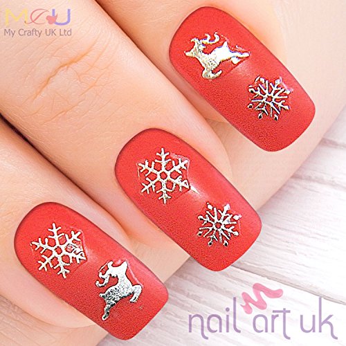 50 Silver Snowflake Reindeer Christmas Adhesive Nail Art Stickers Decals Frozen