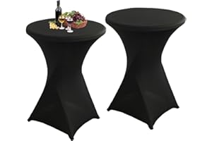 Aiuuee Lot de 2 Housse Mange Debout, Ø 80-85 cm Extensible Nappe Mange Debout, Nappe Table Haute Ronde pour Restaurant Bar Table Cocktail Table de Banquet de Mariage (80 x 110 cm, Noir)