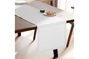 Encasa XO Runner da Tavolo | Puro Cotone con Design Orlato | Dimensioni 32x230 cm | Bianco - Lavabile in Lavatrice