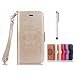 Produktbild MUTOUREN für Huawei P9 Lite PU Leder Brieftasche + TPU Silikon Schutz Handy Hülle Case Cover [Kratzfeste, Scratch-Resistant] Hülle Schutzhülle Bookstyle Geprägtes Indische Sonne Henna Fall-Abdeckung Etui Bumper Schale - Gold + Metall Stift Stylus Pen